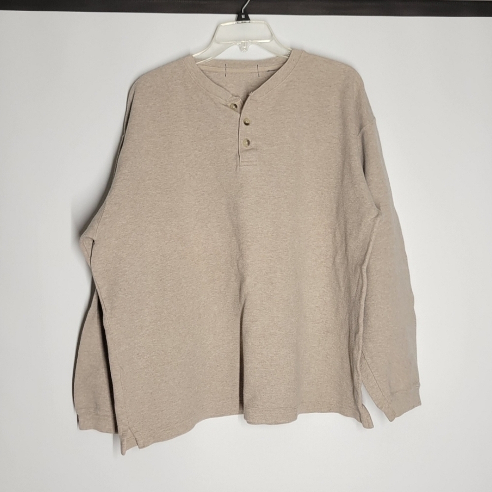Tan Long Sleeve Henley Tee Relaxed Fit